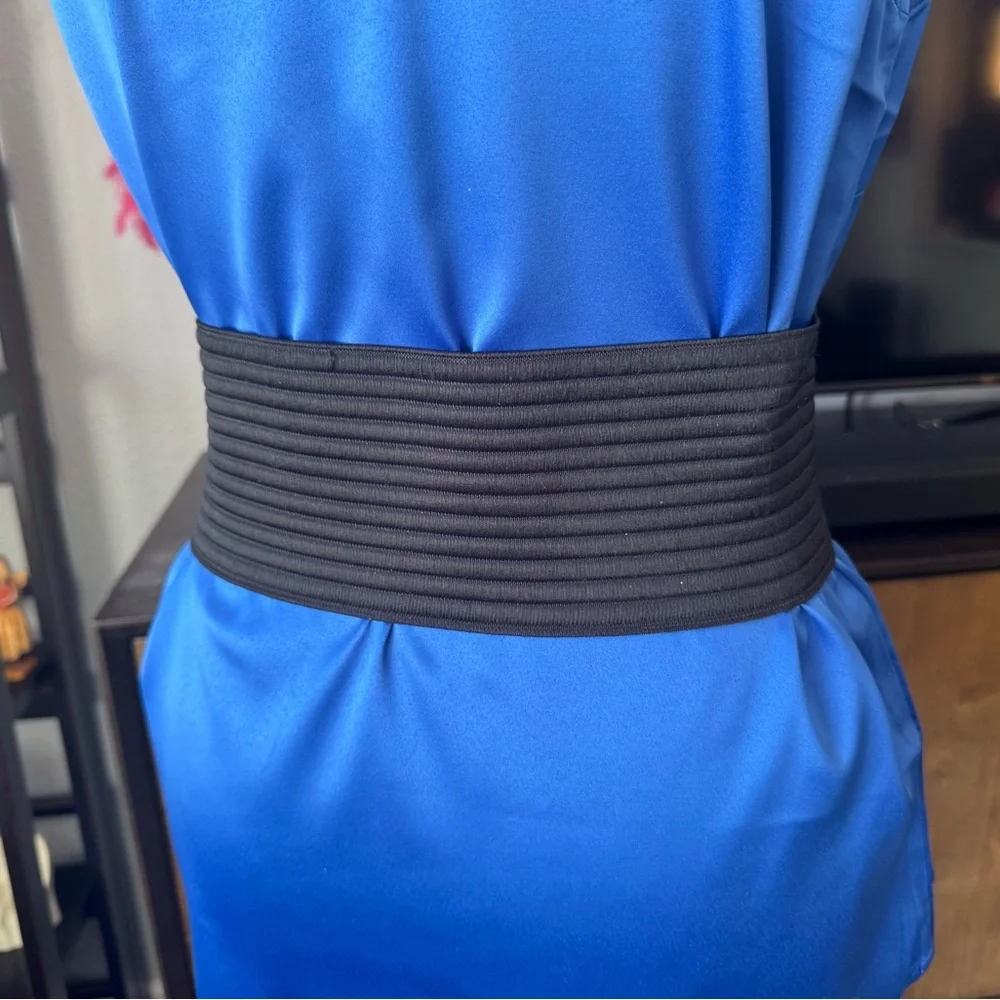 Super Wide Stretch Black Belt with Metal Accent